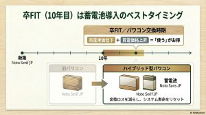 10年目のパワコン交換と「使う」お得感の図解。