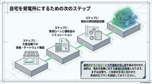 ヤマダ電機での実機確認、ローンシミュレーション、現地調査依頼の3ステップ案内。