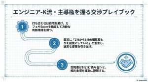 相見積もりの宣言や打ち合わせ場所の指定など主導権を握るための3つの交渉ステップ