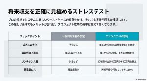 一般的な業者想定とエンジニア-Kによる厳しい収支想定の比較表