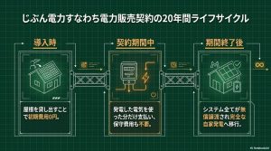 初期費用0円から20年後の無償譲渡まで、じぶん電力の仕組みを解説したライフサイクル図