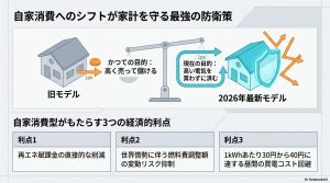 売電中心の旧モデルと自家消費中心の2026年最新モデルの比較図