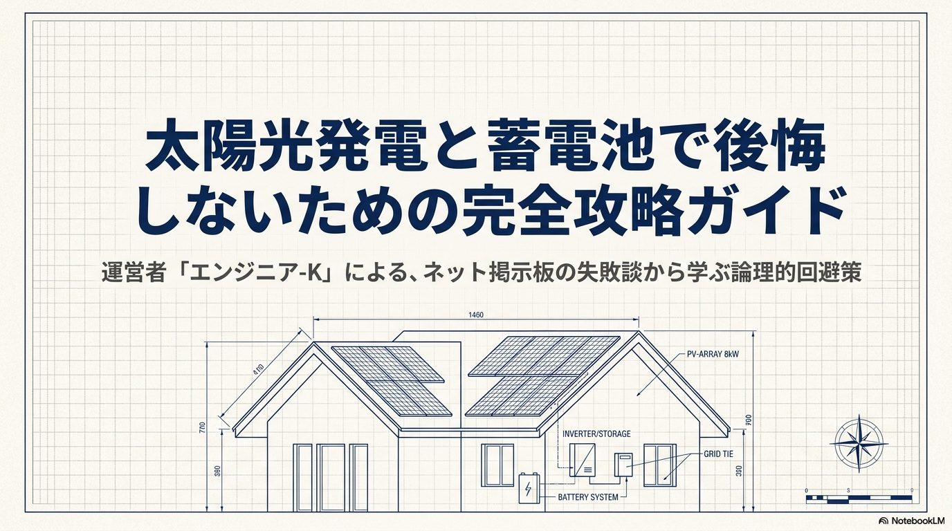 運営者エンジニア-Kによる太陽光発電と蓄電池の失敗談から学ぶ攻略ガイドのタイトルスライド