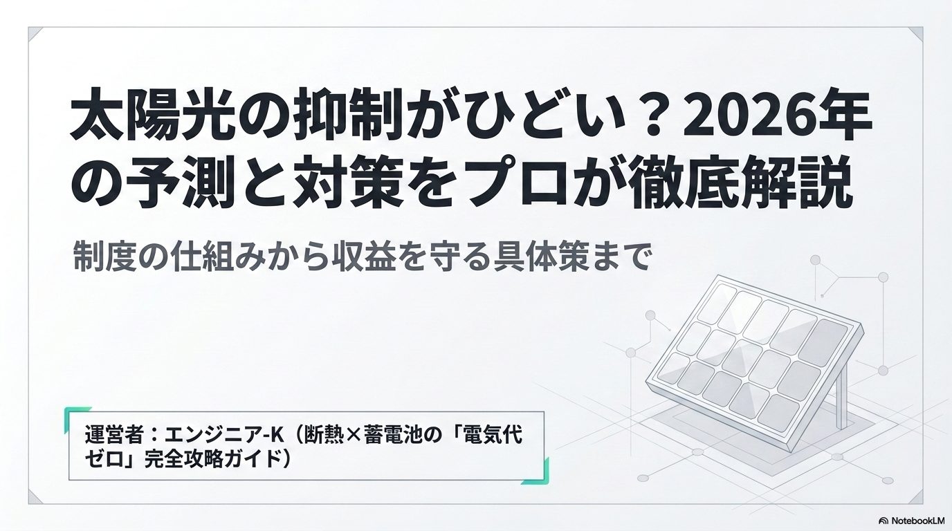 太陽光の抑制がひどい現状への対策と2026年予測を解説するエンジニア-Kのガイド表紙
