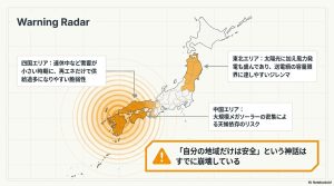 四国、中国、東北エリアそれぞれの抑制リスク要因を分析したワーニングレーダーマップ