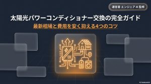 太陽光パワーコンディショナー交換の完全ガイド。最新相場と費用を安く抑える4つのコツ。運営者エンジニア-K監修のメインビジュアル。