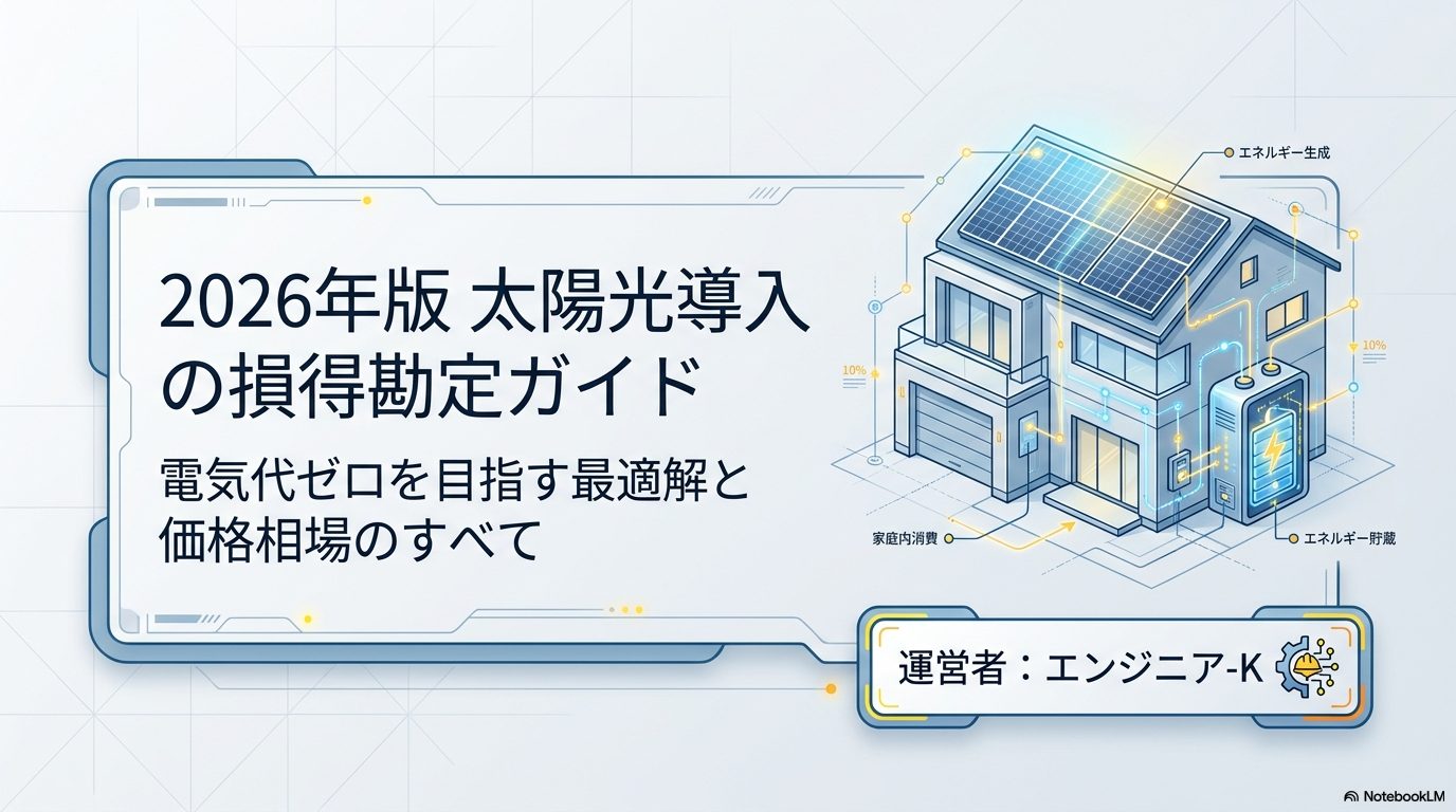 2026年最新の太陽光発電の価格相場と電気代ゼロを目指すための損得勘定ガイドのアイキャッチ。