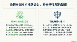 蓄電池セットでの補助金活用と、8日以内のクーリング・オフ制度による契約解除の権利についての説明。
