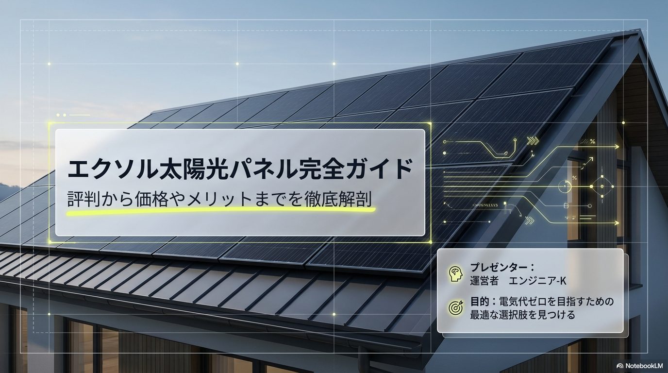 エクソル太陽光パネル完全ガイド。評判から価格、メリットまでをエンジニアKが徹底解剖するスライド。
